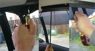My images of me opening and closing an umbrella from inside a car